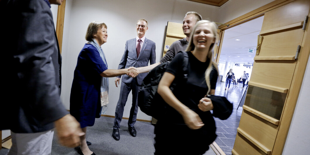 Rektor Peter Tornquist (i midten) og Norges musikkhøgskole er nominert til prestisjetung utdanningspris. Her fra årets studiestart. Foto: Paal Audestad Rektor Peter Tornquist (i midten) og Norges musikkhøgskole er nominert til prestisjetung utdanningspris. Her fra årets studiestart. Foto: Paal Audestad