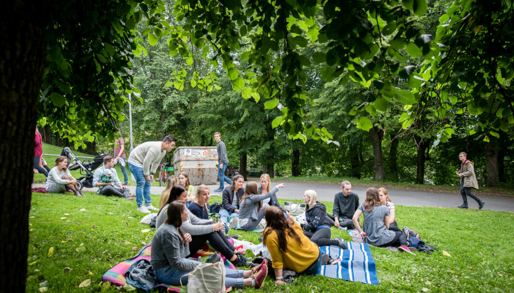 Nye studenter og faddere under grillkonserten på St. Hanshaugen under studiestart. Foto: Skjalg Bøhmer Vold