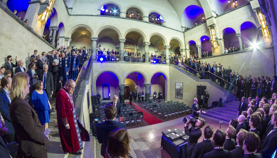 Det er i de teknologiske fagene at andelen doktorander med utenlandsk statsborgeskap er størst. Bildet viser festmøte i aulaen på NTNU og promotering av doktorer og æresdoktorer. Foto: Thor Nielsen, NTNU Det er i de teknologiske fagene at andelen doktorander med utenlandsk statsborgeskap er størst. Bildet viser festmøte i aulaen på NTNU og promotering av doktorer og æresdoktorer. Foto: Thor Nielsen, NTNU