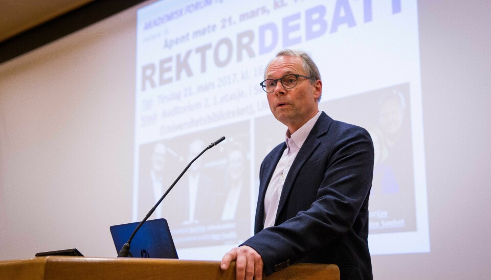Hans Petter Graver stiller som rektor ved Universitetet i Oslo. Her fra en debatt mellom rektorkandidatene.