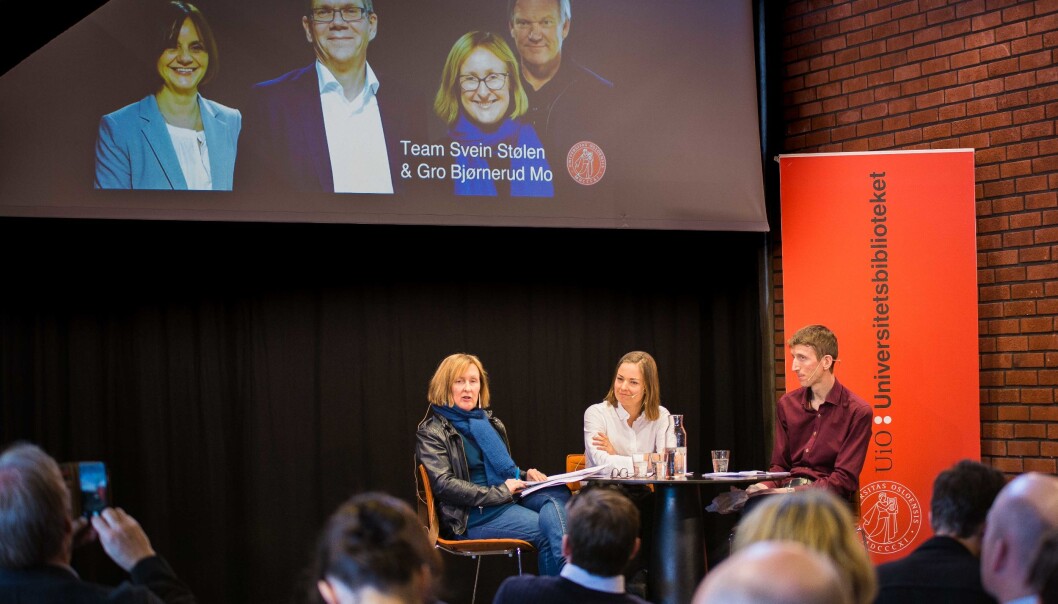 Team Svein Støle og Gro Bjørnerud Mo inviterte til pressekonfreranse i realfagsbibliotektet. Team Svein Støle og Gro Bjørnerud Mo inviterte til pressekonfreranse i realfagsbibliotektet.