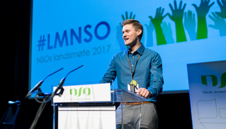 Mats Beldo er leder i Norsk studentorganisasjon. Her fra landsmøtet der han ble valgt. Foto: Ketil Blom Haugstulen
