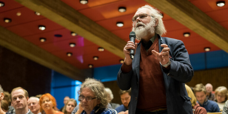 Nils Christian Stenseth under rektordebatt ved Universitetet i Oslo. Foto: Ketil Blom Haugstulen
