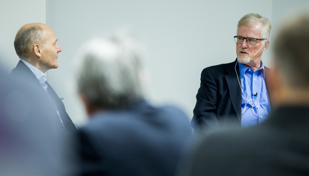 Gudmund Hernes (t.h) skal bidra til å finne ny rektor ved Universitetet i Oslo. Her i debatt med Sigve Brekke på BI i 2015. Foto: Grøtt, Vegard Wivestad Gudmund Hernes (t.h) skal bidra til å finne ny rektor ved Universitetet i Oslo. Her i debatt med Sigve Brekke på BI i 2015. Foto: Grøtt, Vegard Wivestad