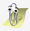 Clippy-stifter med store øyne foran en gul linjert blokk