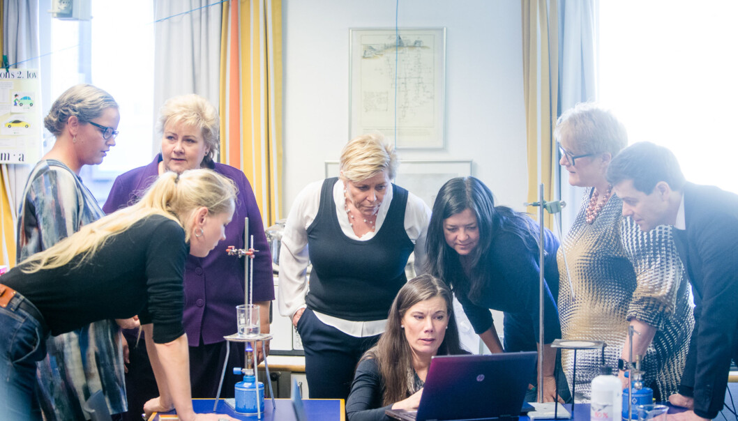 Erna Solberg og gjengen kommer på besøk på Høgskolen i Oslo og Akershus. Foto: Eskil Wie / Khrono Foto: Eskil Wie Erna Solberg og gjengen kommer på besøk på Høgskolen i Oslo og Akershus. Foto: Eskil Wie / Khrono Foto: Eskil Wie
