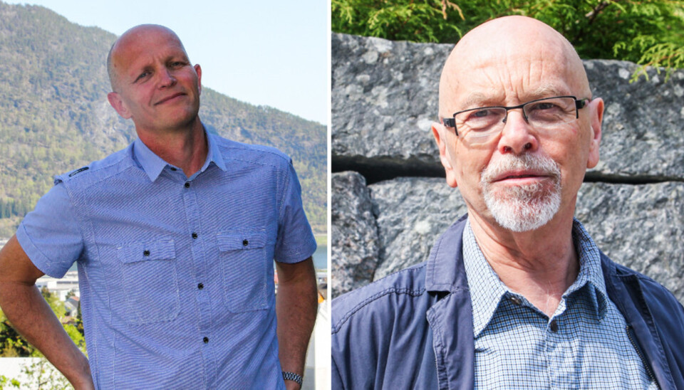 Oddbjørn Bukve (t.v) er initiativtakar til ei fråsegn til styret ved Høgskulen i Sogn og Fjordane som skal diskutera storfusjon på Vestlandet i dag. Gunnar Yttri er ein av fleire underskrivarar.