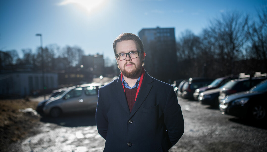 Velferdstingsleder Simen Eriksen reagerer på at byrådet i Oslo krever at Samskipnaden må bygge barnehage for å få lov til å bygge studentboliger i Blindernveien i Oslo. Foto: Skjalg Bøhmer Vold