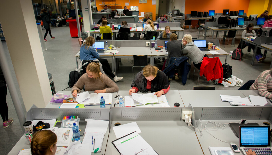 Studenter på lesesalen på Høgskolen i Oslo og Akershus.  Foto: Skjalg Bøhmer Vold