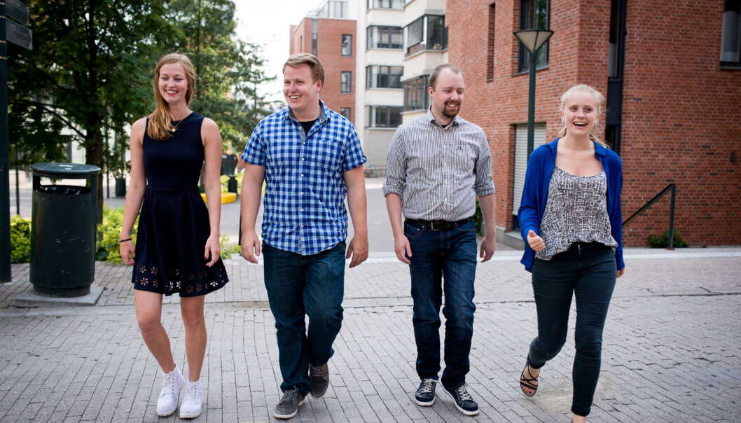 Anette Myklemyr Magnussen, Christoffer Storm Tiller Alsvik, Steinar Olberg og Ane Larsen Mjøen er godt i gang med jobbens om heltidsansatte studentpolitikere på landets største høgskole. Foto: Skjalg Bøhmer Vold Anette Myklemyr Magnussen, Christoffer Storm Tiller Alsvik, Steinar Olberg og Ane Larsen Mjøen er godt i gang med jobbens om heltidsansatte studentpolitikere på landets største høgskole. Foto: Skjalg Bøhmer Vold