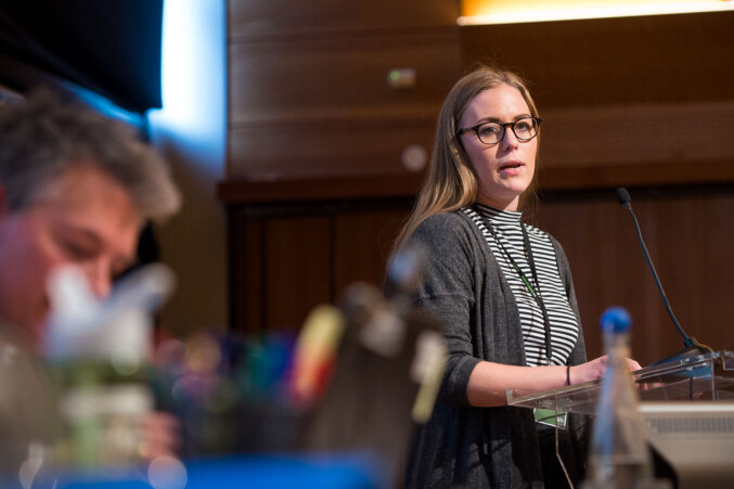 Tidligere NSO-leder Therese Eia Lerøen på landsmøtet våren 2015. Foto: Skjalg Bøhmer Vold Tidligere NSO-leder Therese Eia Lerøen på landsmøtet våren 2015. Foto: Skjalg Bøhmer Vold