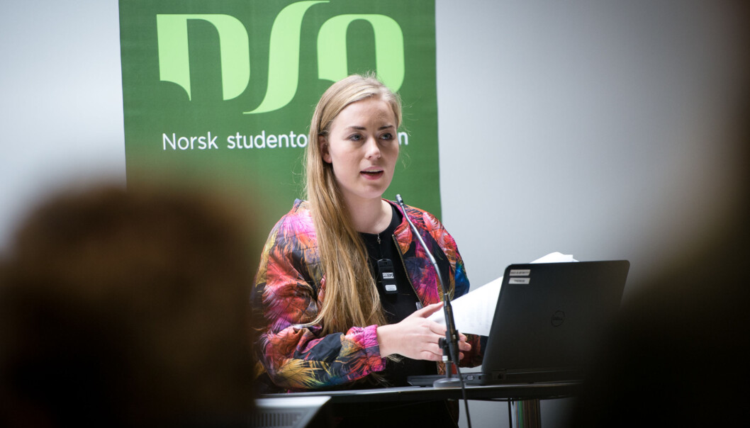 NSO-leder Therese Eia Lerøen ser ingen grunn til å vente med å innføre studentombud på alle norske høgskoler og universiteter. Foto: Skjalg Bøhmer Vold NSO-leder Therese Eia Lerøen ser ingen grunn til å vente med å innføre studentombud på alle norske høgskoler og universiteter. Foto: Skjalg Bøhmer Vold