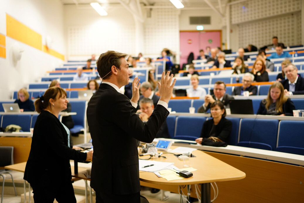 Henrik Asheim snakket med rektorer og studenttopper under representantskapsmøtet til UHR denne uken. Foto: Ketil Blom Haugstulen Henrik Asheim snakket med rektorer og studenttopper under representantskapsmøtet til UHR denne uken. Foto: Ketil Blom Haugstulen