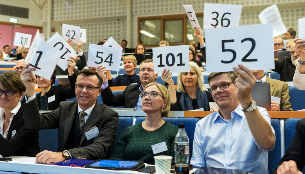 Toppene i universitets-og høgskolesektoren møttes på Lillehammer nylig. Over en tredjedel av de ansatte mener at utviklingen i sektoren går i en autoritær retning. Foto: Ketil Blom Haugstulen Toppene i universitets-og høgskolesektoren møttes på Lillehammer nylig. Over en tredjedel av de ansatte mener at utviklingen i sektoren går i en autoritær retning. Foto: Ketil Blom Haugstulen