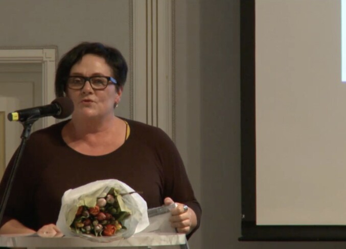 Tove Lie på prisutdelingen. Skjermdump fra stream. Tove Lie på prisutdelingen. Skjermdump fra stream.