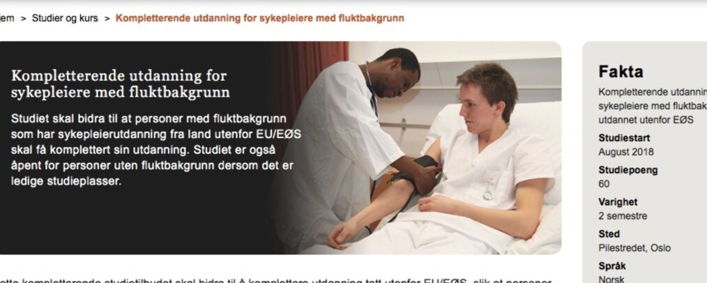 I skrivende stund har OsloMet allerede åpnet for innvandrere uten flyktningebakgrunn på nettsidene om studietilbudet (Skjermdump 20. mars kl. 16:45). I skrivende stund har OsloMet allerede åpnet for innvandrere uten flyktningebakgrunn på nettsidene om studietilbudet (Skjermdump 20. mars kl. 16:45).