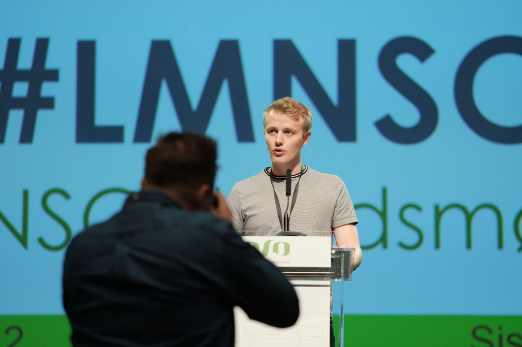 Håkon Randgaard Mikalsen sier mannsdominansen landsmøtets talerstol må fikses til neste år. Foto: Ketil Blom Haugstulen Håkon Randgaard Mikalsen sier mannsdominansen landsmøtets talerstol må fikses til neste år. Foto: Ketil Blom Haugstulen
