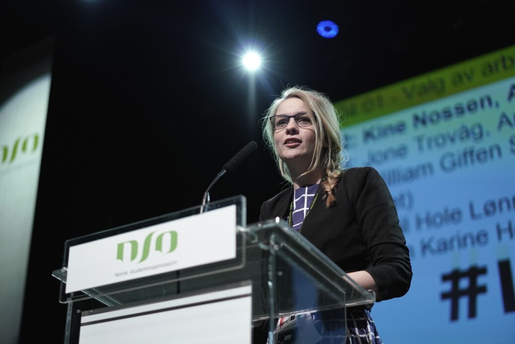 Kine Nossen trakk seg fra arbeidsutvalget i Norsk studentorganisasjon (NSO) etter at hun ble valgt inn sist helg. Hun har vært sju år i studentpolitikken . Foto: Ketil Blom Haugstulen Kine Nossen trakk seg fra arbeidsutvalget i Norsk studentorganisasjon (NSO) etter at hun ble valgt inn sist helg. Hun har vært sju år i studentpolitikken . Foto: Ketil Blom Haugstulen