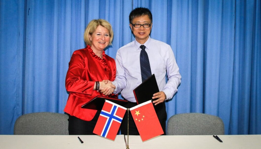 UiT-rektor Anne Husebekks entusiasme under et Kina-besøk i fjor ga artikkelforfatteren assosiasjoner til pilegrimsreisene til fortidens norske ml-ere. Også de ble mottatt med smiger og røde løpere, med storslåtte banketter og fine taler, skriver Torbjørn Færøvik. Her er Husebekk avbildet på turen sammen med Huigen Yang, direktør for det kinesiske Polarinstituttet. Foto: Karine Nigar Aarskog/UiT UiT-rektor Anne Husebekks entusiasme under et Kina-besøk i fjor ga artikkelforfatteren assosiasjoner til pilegrimsreisene til fortidens norske ml-ere. Også de ble mottatt med smiger og røde løpere, med storslåtte banketter og fine taler, skriver Torbjørn Færøvik. Her er Husebekk avbildet på turen sammen med Huigen Yang, direktør for det kinesiske Polarinstituttet. Foto: Karine Nigar Aarskog/UiT