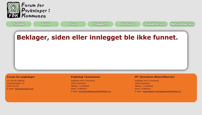 Skjermdump: Forum for psykologer i kommunen har fjernet en av artiklene denne uka. Skjermdump: Forum for psykologer i kommunen har fjernet en av artiklene denne uka.