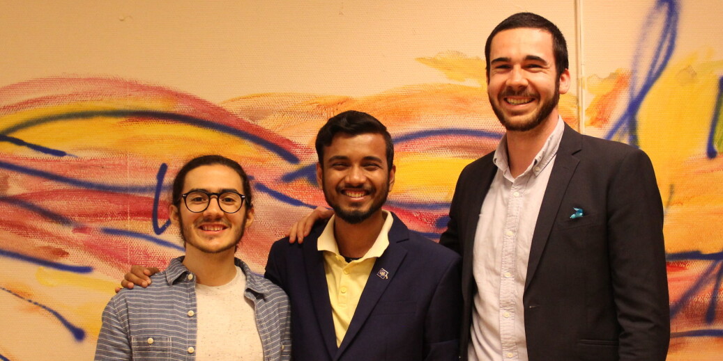 Jose de Pool, the new president of ISU, with political affairs officer Almim Hossain Shuvo and union development officer, Sam Davis. Photo: ISU Jose de Pool, the new president of ISU, with political affairs officer Almim Hossain Shuvo and union development officer, Sam Davis. Photo: ISU