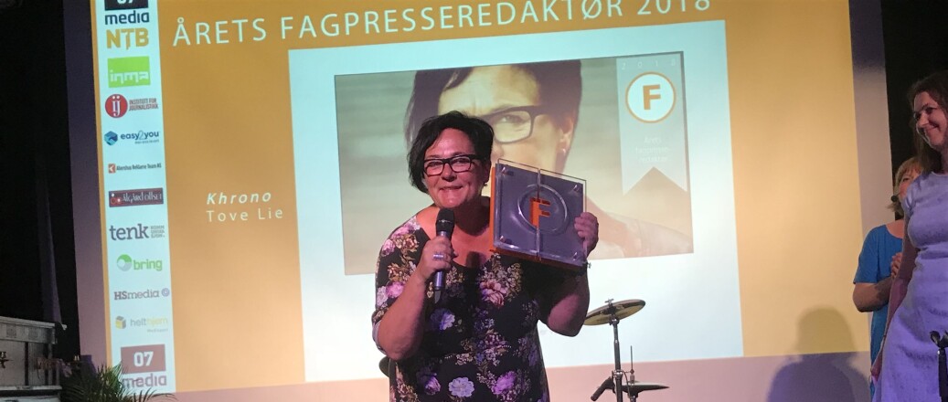 Tove Lie, redaktør i Khrono og årets fagpresseredaktør. Foto: Eva Tønnessen Tove Lie, redaktør i Khrono og årets fagpresseredaktør. Foto: Eva Tønnessen