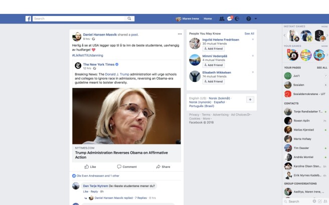 Skjermdump av Daniel Hansen Masviks applaudering av Trumps utspill om affirmative action på amerikanske universiteter. Skjermdump av Daniel Hansen Masviks applaudering av Trumps utspill om affirmative action på amerikanske universiteter.