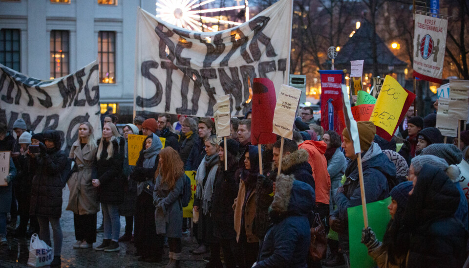 Fra studentdemonstrasjon i oslo sentru, torsdag 29. november. Foto: Runhild Heggem