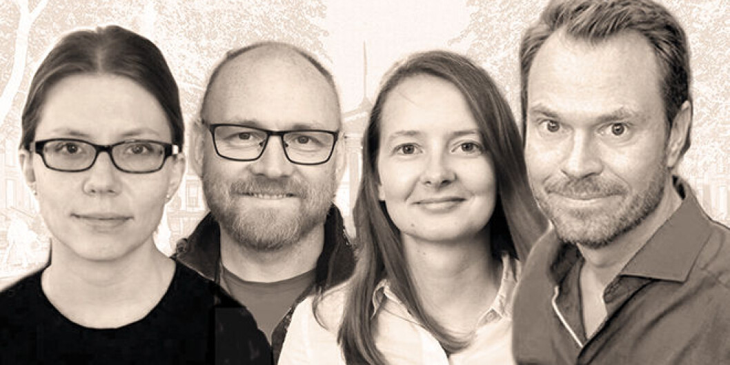 De fire nye ERC Consolidator Grants-vinnerne ved Universitetet i Oslo er (f.v.): Veronique Pouillard, Torkild Hovde Lyngstad, Ingunn Kathrine Wehus og Henrik Daae Zachrisson. Foto: UiO. De fire nye ERC Consolidator Grants-vinnerne ved Universitetet i Oslo er (f.v.): Veronique Pouillard, Torkild Hovde Lyngstad, Ingunn Kathrine Wehus og Henrik Daae Zachrisson. Foto: UiO.