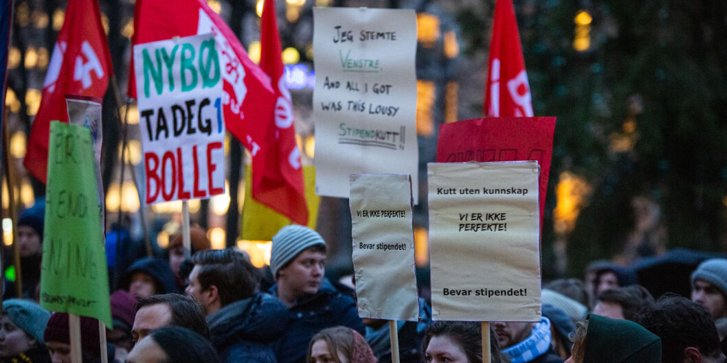 Studenter landet rundt protesterte mot endringene i studiefinansiering 28. november. Foto: Runhild Heggem Studenter landet rundt protesterte mot endringene i studiefinansiering 28. november. Foto: Runhild Heggem