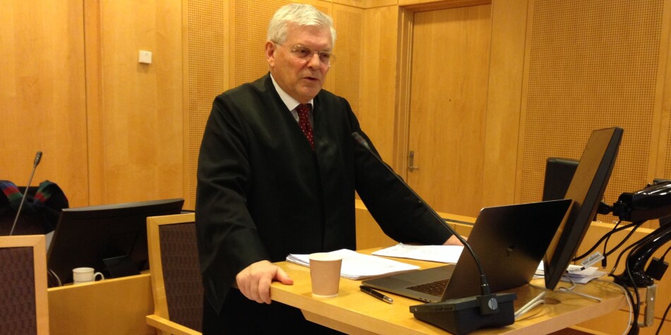 Nils Rune Langelands advokat, Kjell M. Brygfjeld, holdt sluttprosedyre i Oslo tingrett fredag. Foto: Nils Martin Silvola Nils Rune Langelands advokat, Kjell M. Brygfjeld, holdt sluttprosedyre i Oslo tingrett fredag. Foto: Nils Martin Silvola