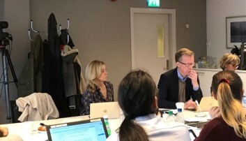 Prorektor Morten Irgens stol på styremøtet på OsloMet var tom etter at ansettelsessaken var ferdig drøftet i dag. Foto: Tove Lie Prorektor Morten Irgens stol på styremøtet på OsloMet var tom etter at ansettelsessaken var ferdig drøftet i dag. Foto: Tove Lie