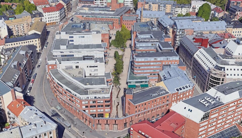 OsloMets campus Oslo ligger på og i nærheten av gamle Frydenlund bryggeri med adresse Pilestredet. Foto: Skjermdump Google Maps 3D