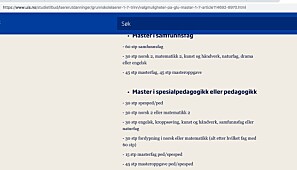 Slik så informasjonen på hjemmesiden ut før Khrono tok opp denne saken med ledelsen ved det aktuelle fakultetet på UiS. Slik så informasjonen på hjemmesiden ut før Khrono tok opp denne saken med ledelsen ved det aktuelle fakultetet på UiS.