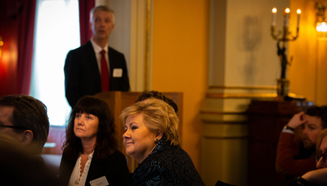 Statsminister Erna Solberg ba om innspill til den kommende stortingsmeldingen om samarbeid med arbeidslivet fra næringslivstopper og rektorer. Foto: Runhild Heggem Statsminister Erna Solberg ba om innspill til den kommende stortingsmeldingen om samarbeid med arbeidslivet fra næringslivstopper og rektorer. Foto: Runhild Heggem