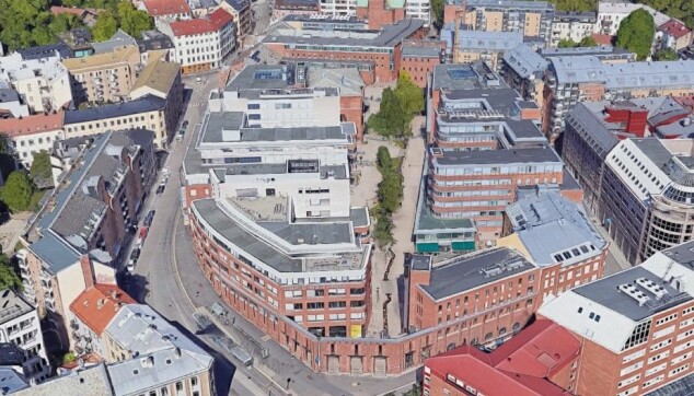 OsloMets campus Oslo ligger på og i nærheten av gamle Frydenlund bryggeri med adresse Pilestredet. Foto: Skjermdump Google Maps 3D