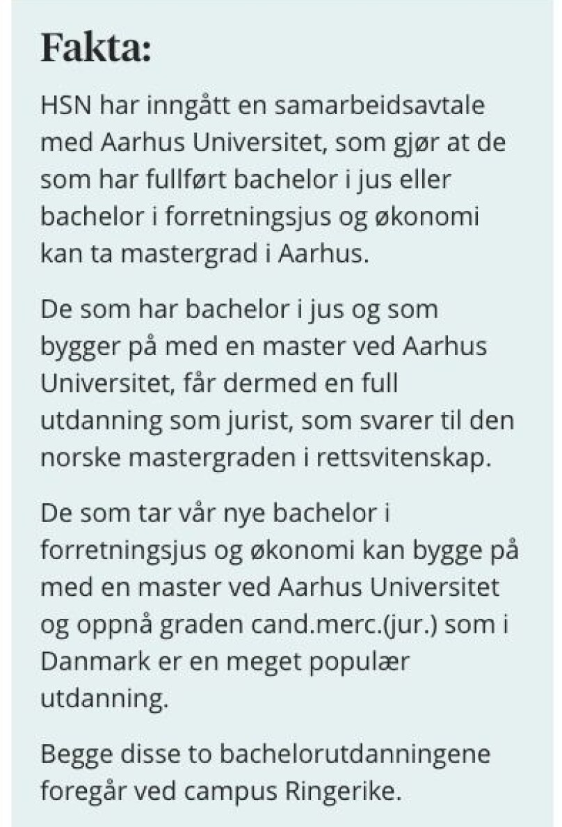 Eksempel på informasjon på usn.no som studentene har oppfattet dithen at de er garantert plass i Danmark.