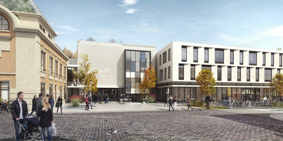 Slik er det nye universitetsbygget i Steinkjer tegnet. Foto: InCube as og Praksis arkitekter as
