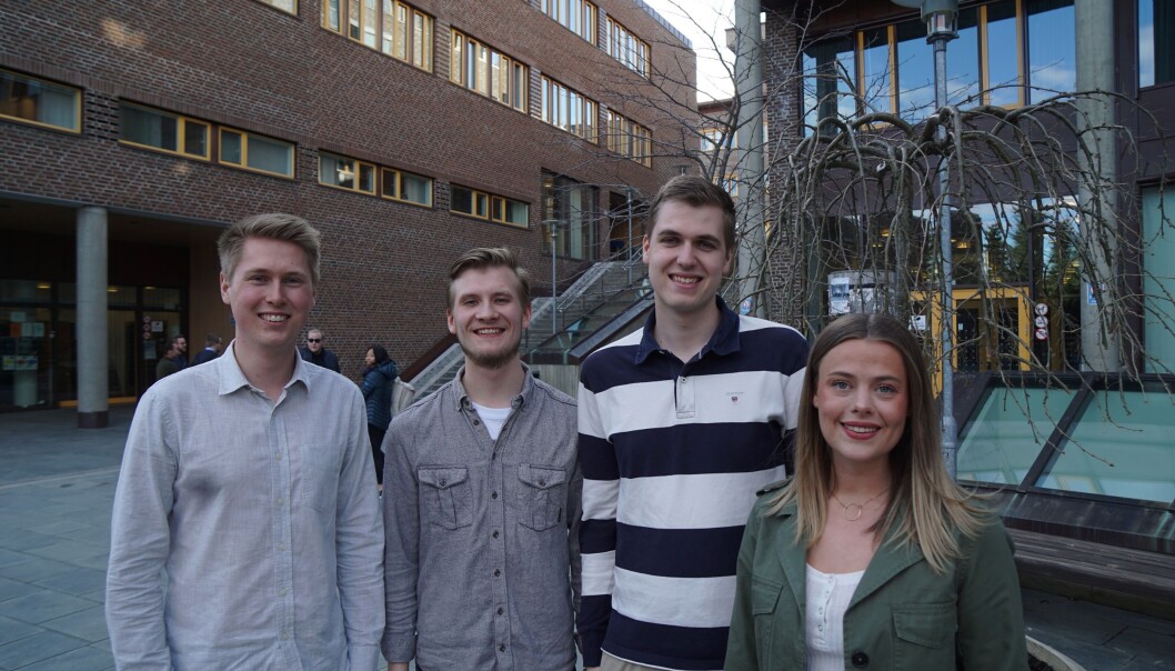 Det nye arbeidsutvalget i Studentparlamentet ved UiT Norges arktiske universitet, f.v. Herman Siggerud, Petter Rønning, Haakon Nybø, Marthe Håkonsen. Foto: Studentparlamentet UiT Det nye arbeidsutvalget i Studentparlamentet ved UiT Norges arktiske universitet, f.v. Herman Siggerud, Petter Rønning, Haakon Nybø, Marthe Håkonsen. Foto: Studentparlamentet UiT