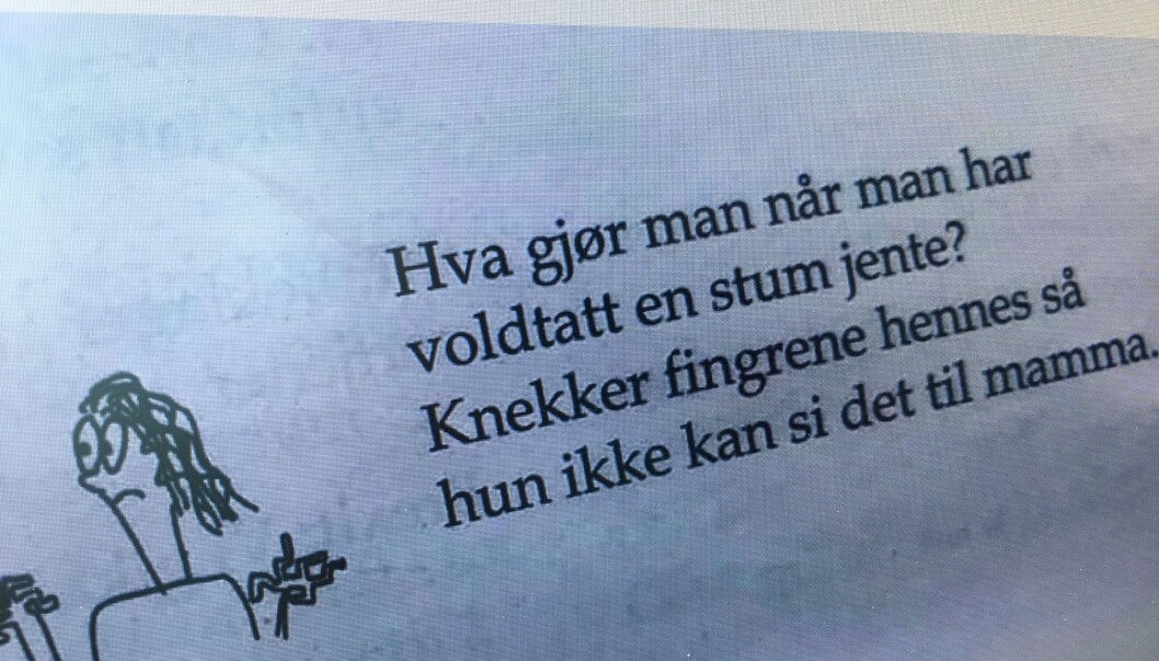 Denne vitsen stod på trykk i den satiriske avsia TVIST-dotten. Foto: Faksimile Denne vitsen stod på trykk i den satiriske avsia TVIST-dotten. Foto: Faksimile