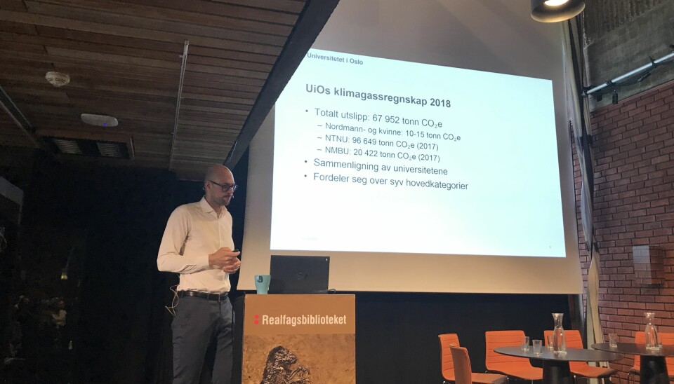 Universitetet i Oslo og Øystein Liverød, miljøsjef i Eiendomsavdelingen, presenterer sitt første klimaregnskap. Foto: Eva Tønnessen