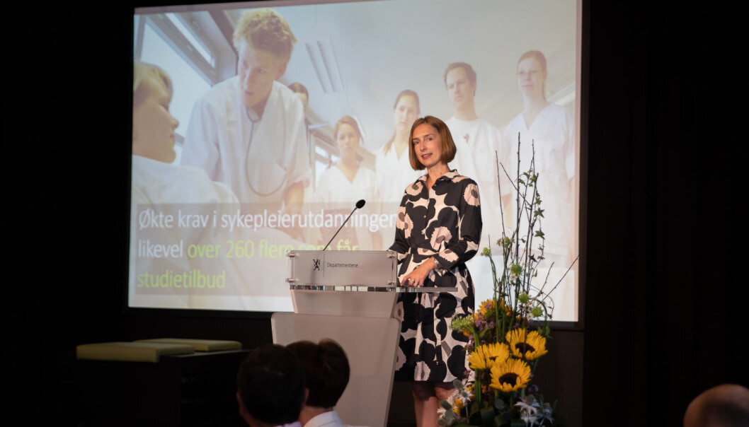 2019: Statsråd Iselin Nybø presenterte i år som i fjor hovedtallene for årets opptak til høyere utdanning på OsloMet. Foto: Mina Ræge 2019: Statsråd Iselin Nybø presenterte i år som i fjor hovedtallene for årets opptak til høyere utdanning på OsloMet. Foto: Mina Ræge