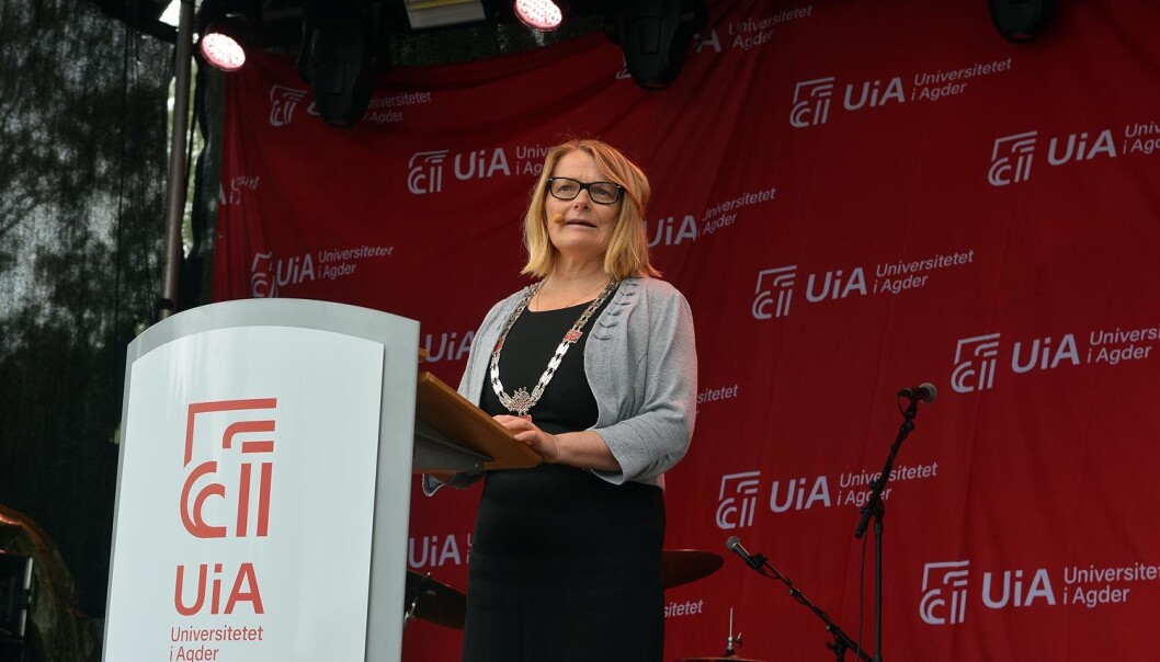 Første tale ved studiestart for UiA-rektor Sunniva Whittaker. Foto: UiA Første tale ved studiestart for UiA-rektor Sunniva Whittaker. Foto: UiA