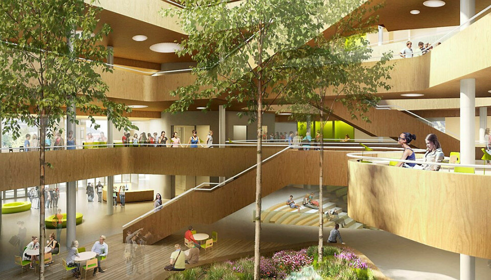 Høgskulen på Vestlandet ønsker eit nybygg på campus Kronstad og er godt i gong med planlegginga saman med Statsbygg. Illustrasjon: Kruse Smith og L2 Arkitekter.
