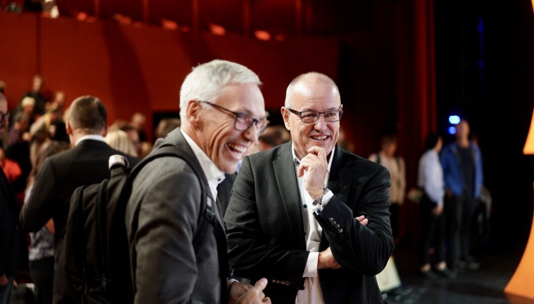 Avtroppende NTNU-rektor Gunnar Bovim (t.h.) på den store universitets- og høgskoledebatten på Arendalsuka torsdag, sammen med prorektor Bjarne Foss. Dagen etter informerte han styret om at han vil gå av som rektor. Foto: Ketil Blom Haugstulen Avtroppende NTNU-rektor Gunnar Bovim (t.h.) på den store universitets- og høgskoledebatten på Arendalsuka torsdag, sammen med prorektor Bjarne Foss. Dagen etter informerte han styret om at han vil gå av som rektor. Foto: Ketil Blom Haugstulen