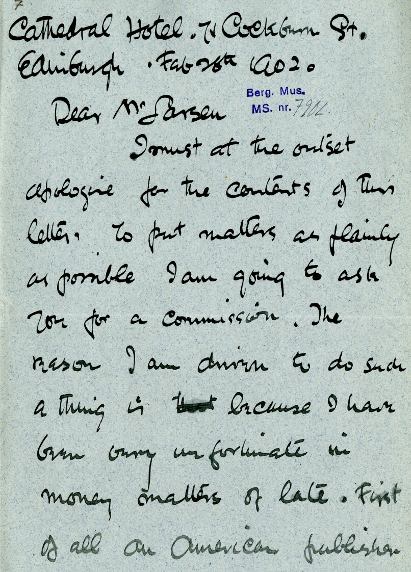 Brev fra Joseph W. Simpson til Ole Johan Larsen, 28. februar 1902.