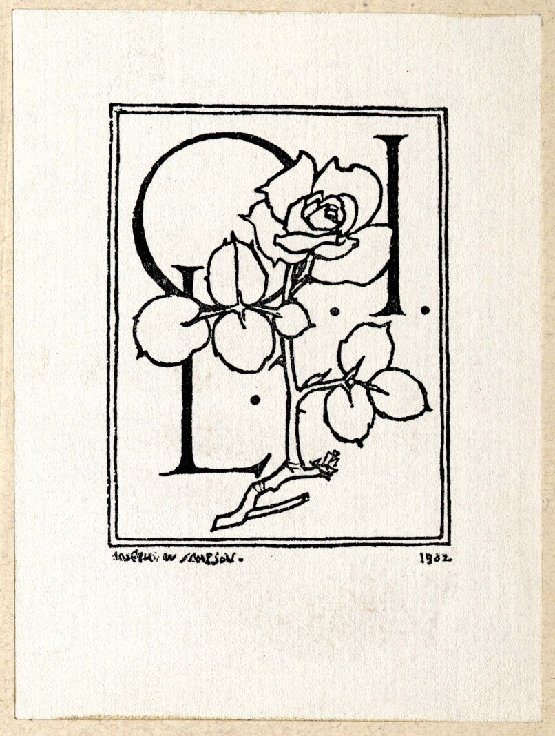 Ex libris for Ole Johan Larsen, laget av Joseph W. Simpson, 1902.