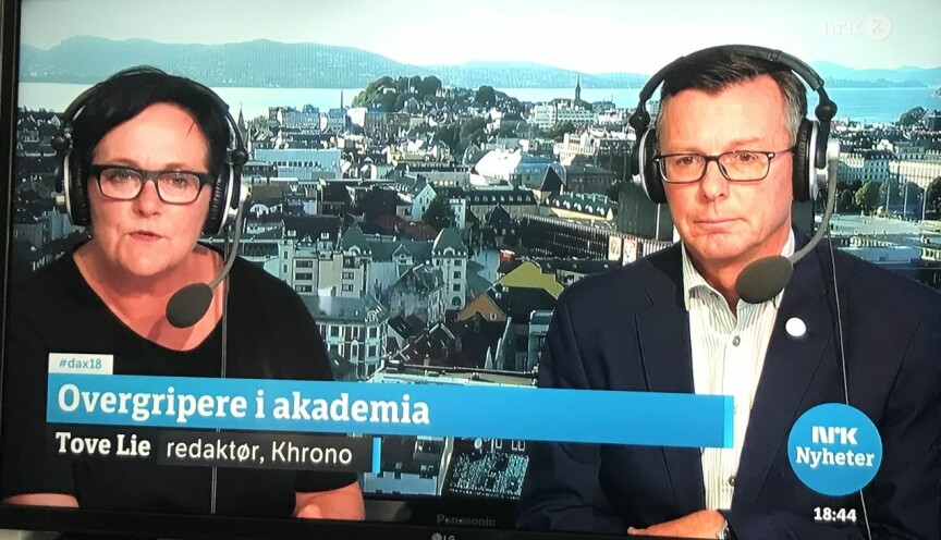 Debatt på Dagsnytt18 mellom Tove Lie og Dag Rune Olsen. Foto: Eva Tønnessen