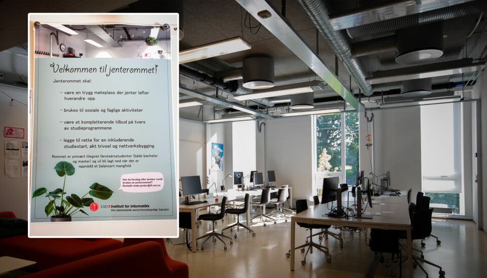 Jenterom på Institutt for informatikk, Universitetet i Oslo. Foto: Runhild Heggem /Montasje: Mats Arvesen
