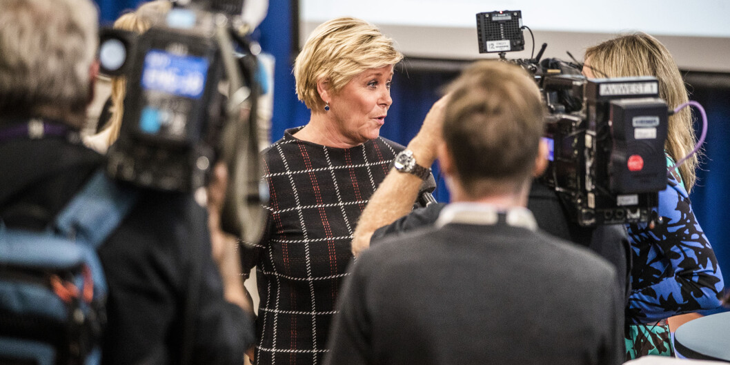 Finansminister Siv Jensen (Frp) la fram et statsbudsjett for 2020 som krever at universiteter og høgskoler gjør ytterligere effektiviseringskutt etter fem år med kutt. Foto: Frode Hansen, NTB scanpix Finansminister Siv Jensen (Frp) la fram et statsbudsjett for 2020 som krever at universiteter og høgskoler gjør ytterligere effektiviseringskutt etter fem år med kutt. Foto: Frode Hansen, NTB scanpix